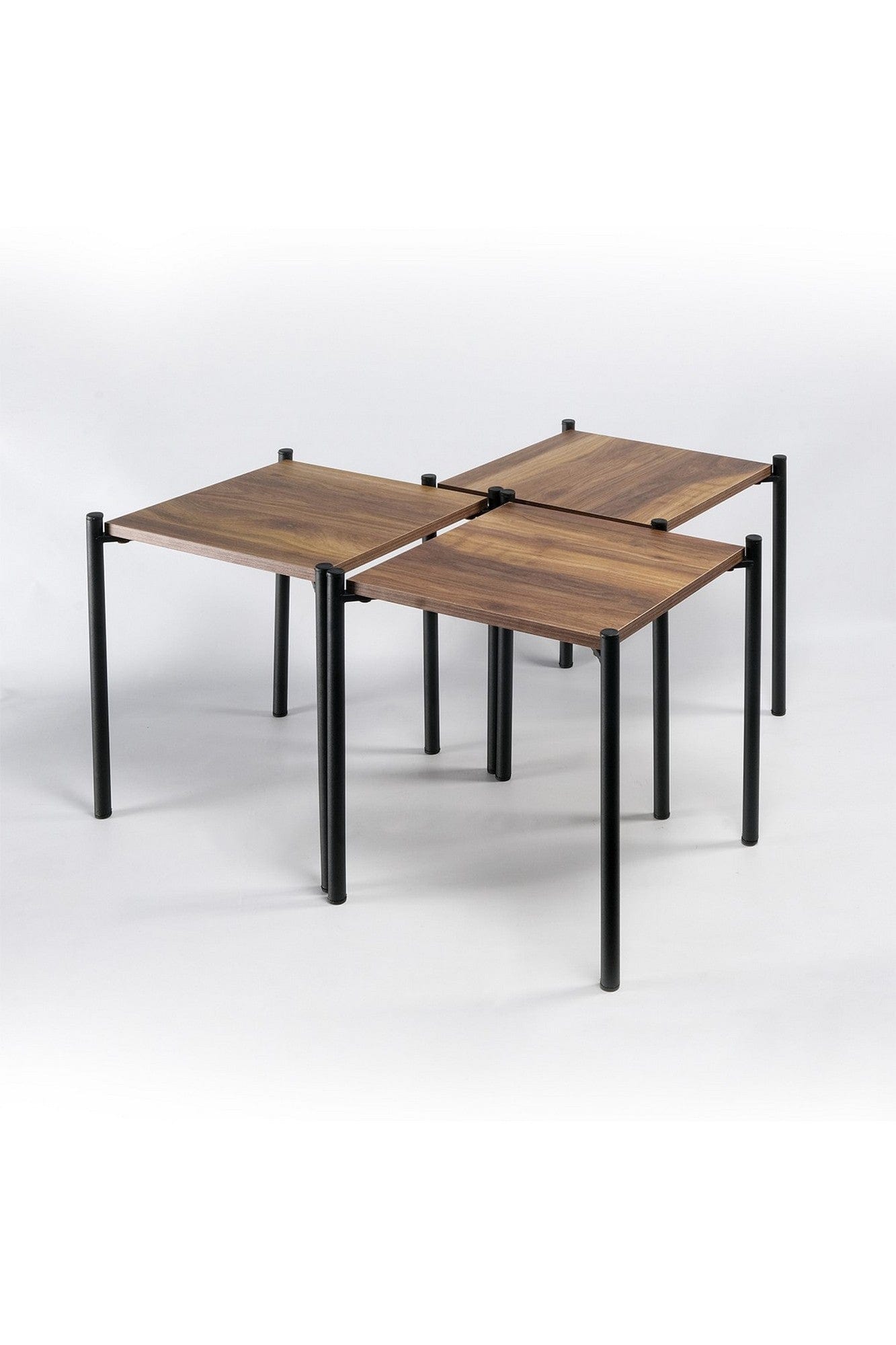Set 3 masute KARE ZIGON, nuc/negru, PAL melaminat/metal, 35x35x46 cm