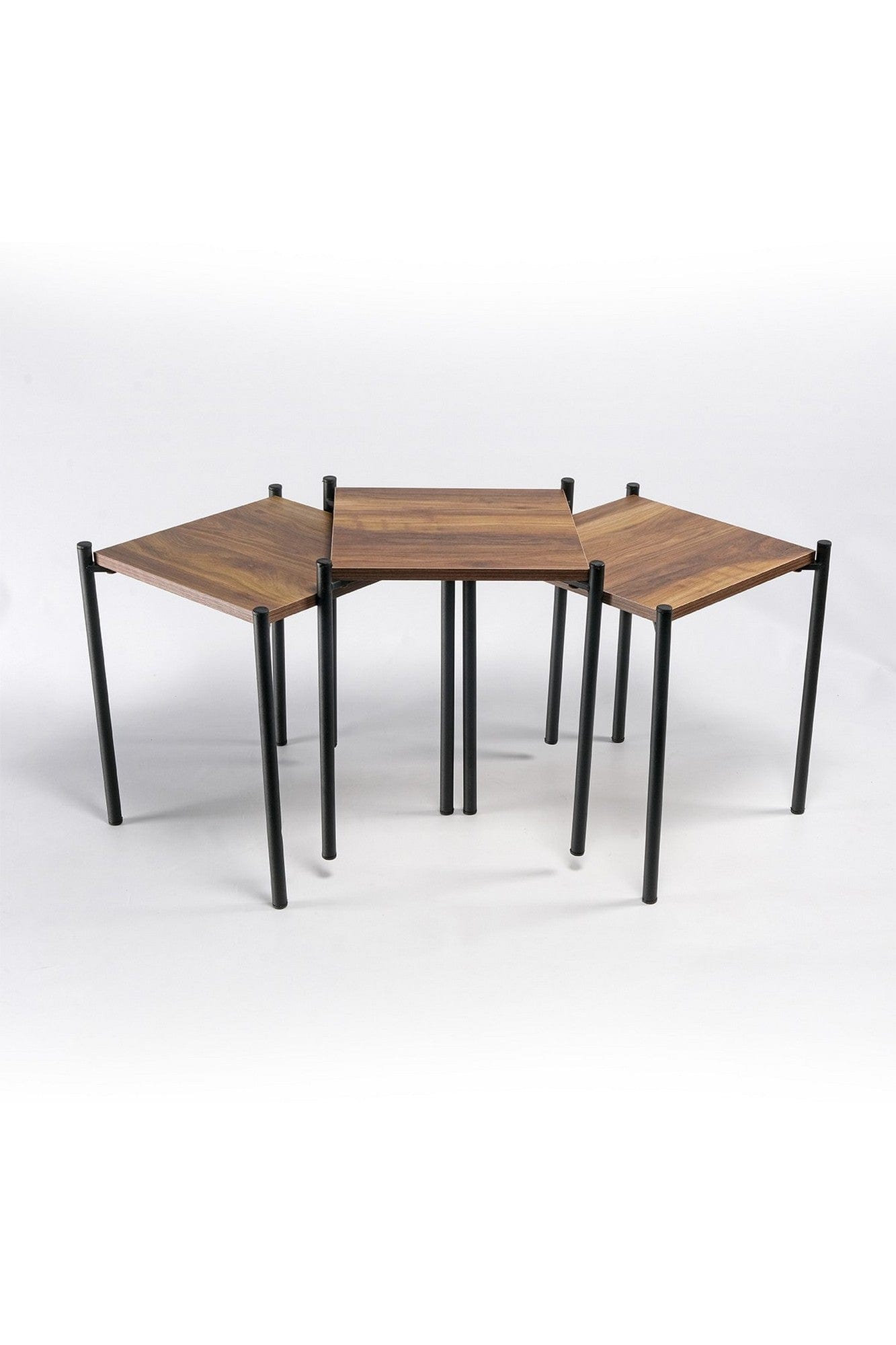Set 3 masute KARE ZIGON, nuc/negru, PAL melaminat/metal, 35x35x46 cm