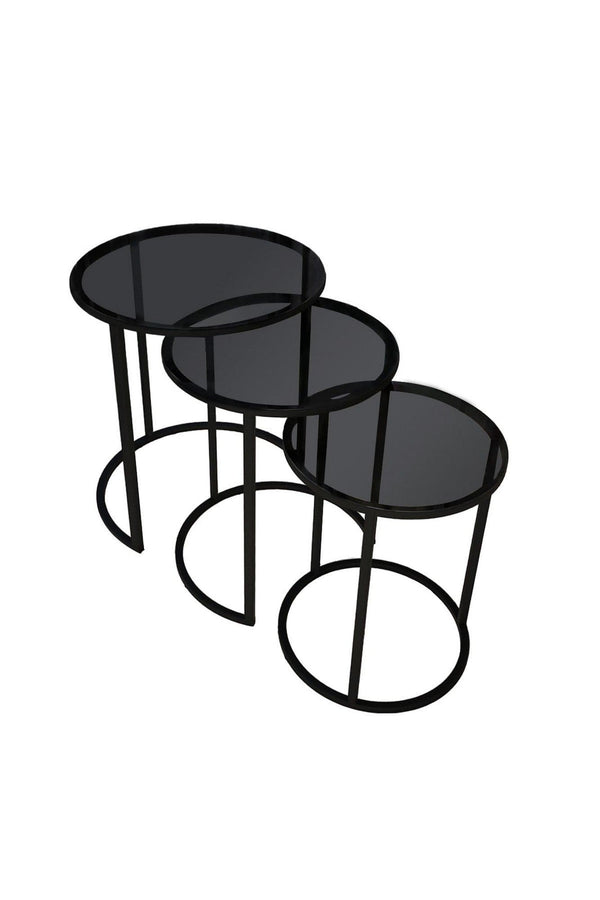 Set 3 masute PERA, negru, sticla securizata/metal