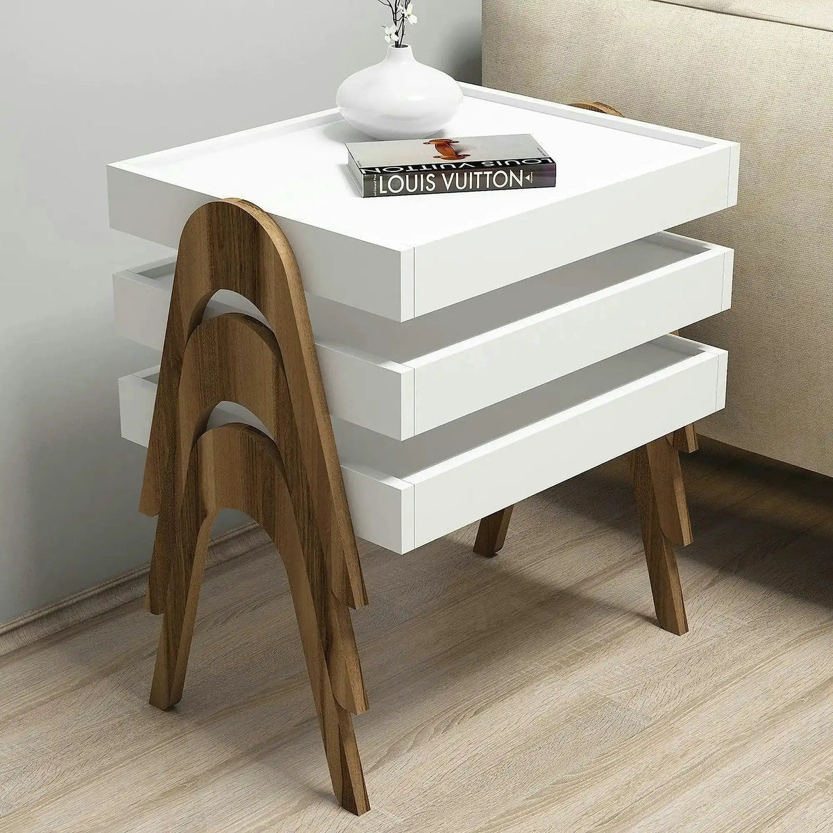 Set 3 masute ROMA, alb/nuc, PAL melaminat, 54x40x64 cm