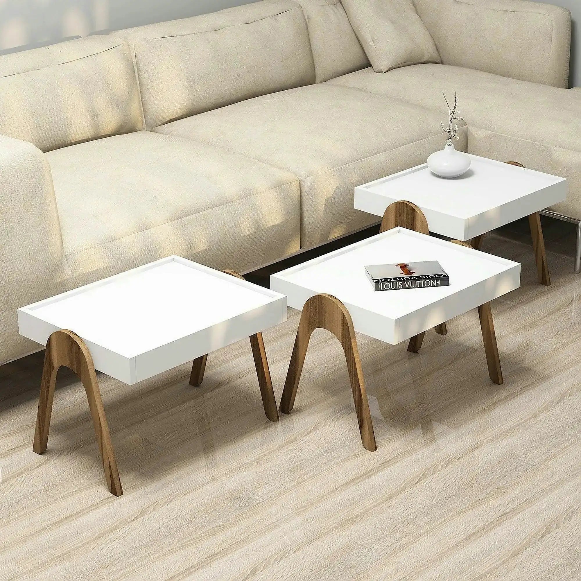 Set 3 masute ROMA, alb/nuc, PAL melaminat, 54x40x64 cm