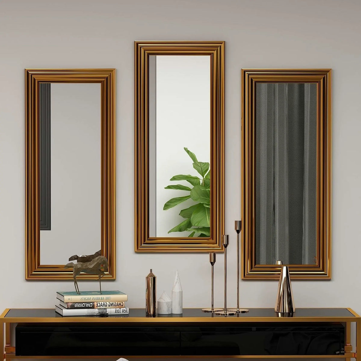 Set 3 oglinzi LAVIA, auriu, 30x3x70 cm