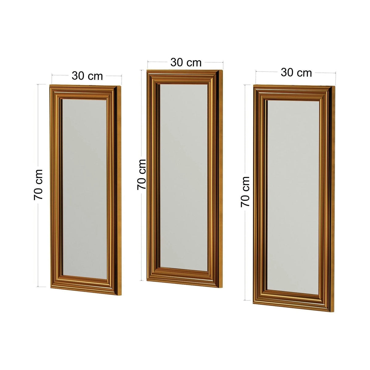 Set 3 oglinzi LAVIA, auriu, 30x3x70 cm