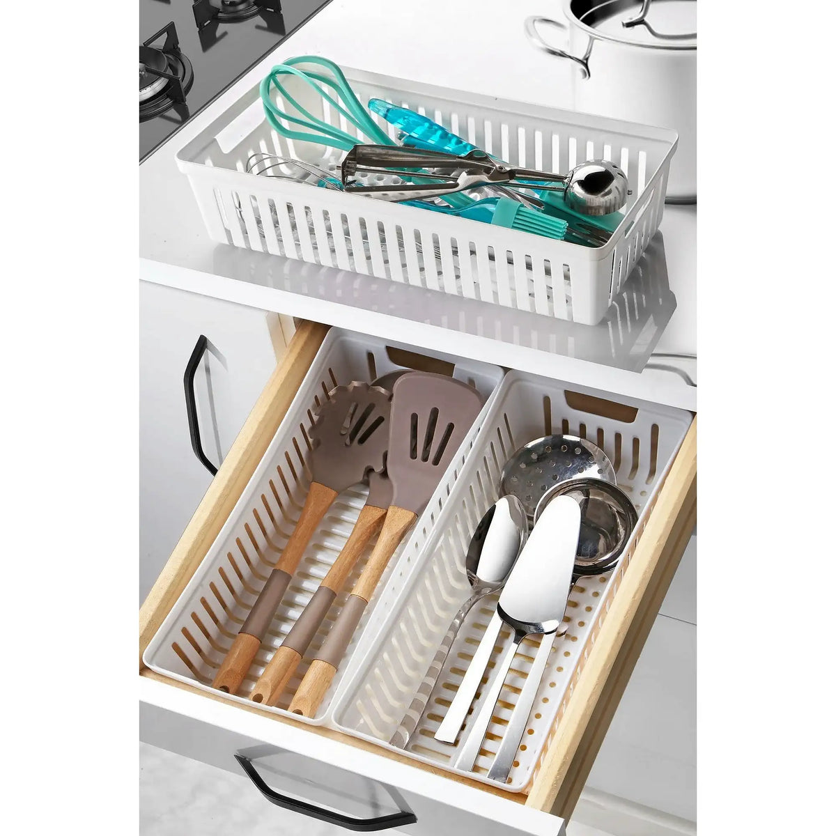 Set 3 organizatoare sertar CKBORG-3, alb, plastic, 34x20x9 cm