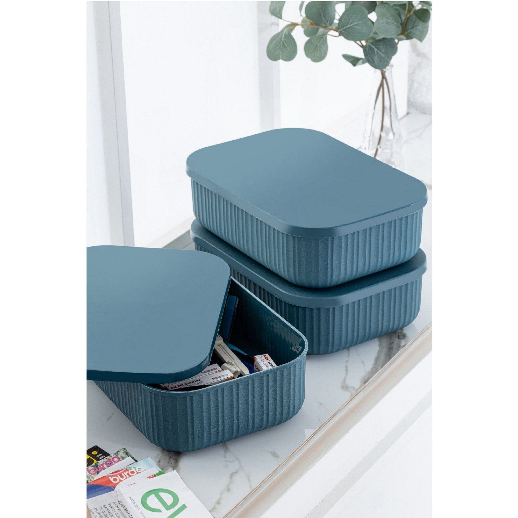 Set 3 organizatoare VLINE3LUSIGK, albastru, plastic, 19x27x8 cm