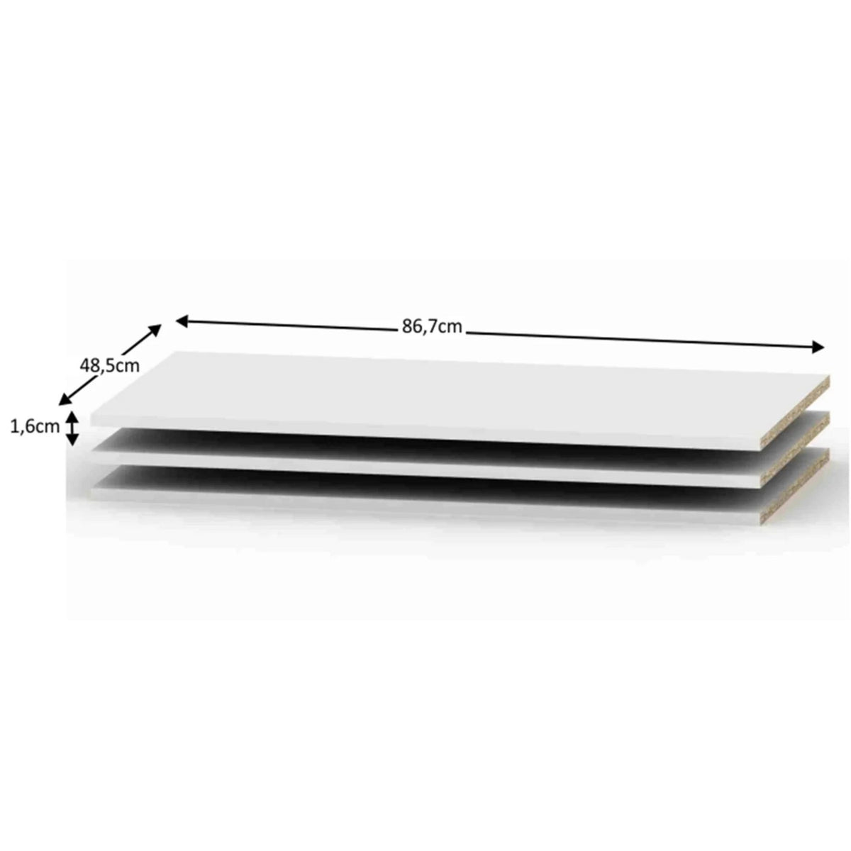 Set 3 polite BETTY-4, alb, DTD laminat, 87x49x2 cm