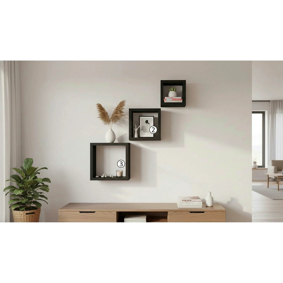 Set 3 rafturi KVADRO NEW, negru
