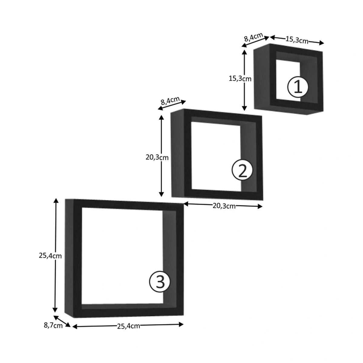 Set 3 rafturi KVADRO NEW, negru