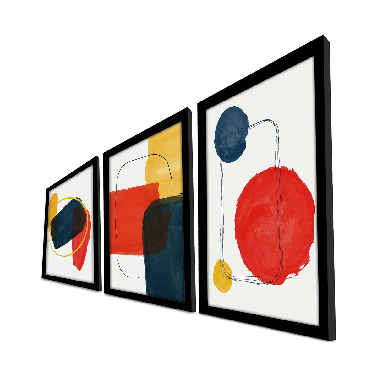 Set 3 tablouri 3P3853NISCT-005, roșu/muștar/bleumarin/alb, MDF, 38x53 cm
