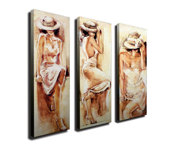 Set 3 tablouri CU14, bej, panza, 20x70 cm