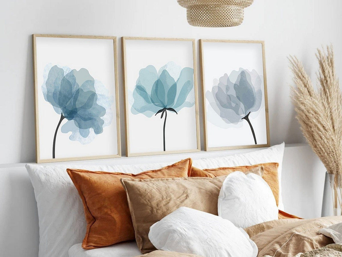 Set 3 tablouri HUHU206, albastru/alb, 30x40 cm