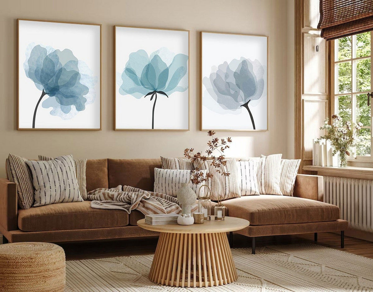 Set 3 tablouri HUHU206, albastru/alb, 30x40 cm