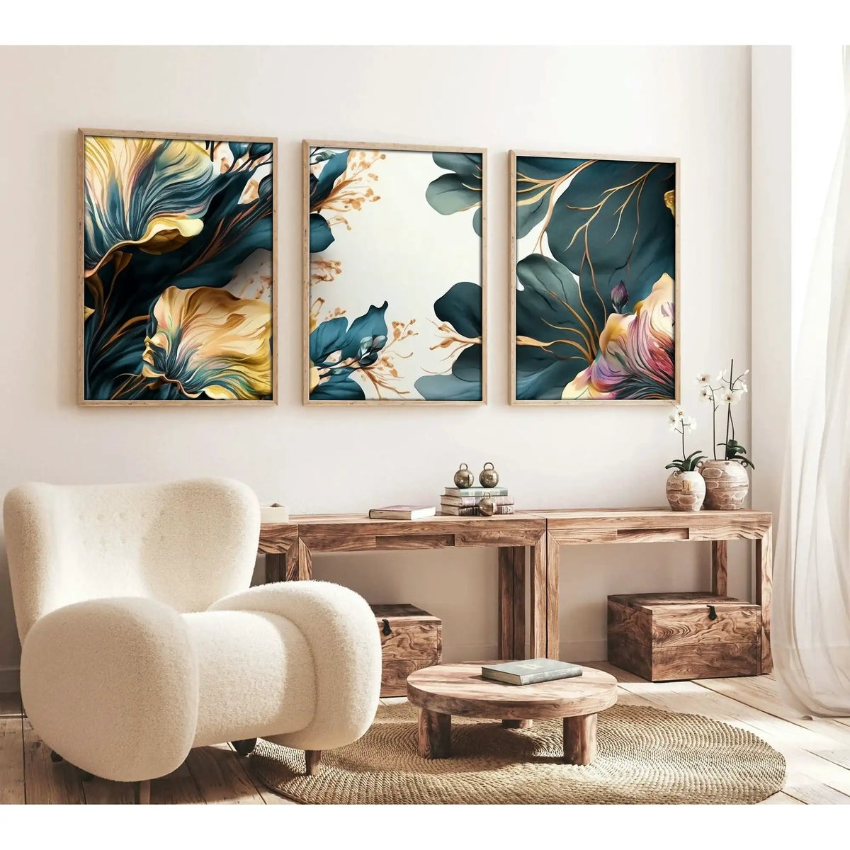Set 3 tablouri HUHU217, multicolor, MDF, 50x70 cm