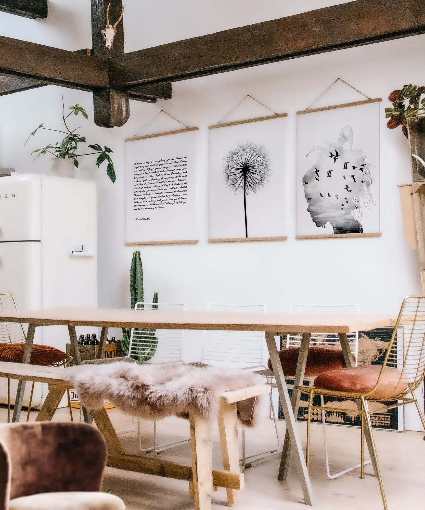 Set 3 tablouri SRG13, negru, panza, 40x60 cm