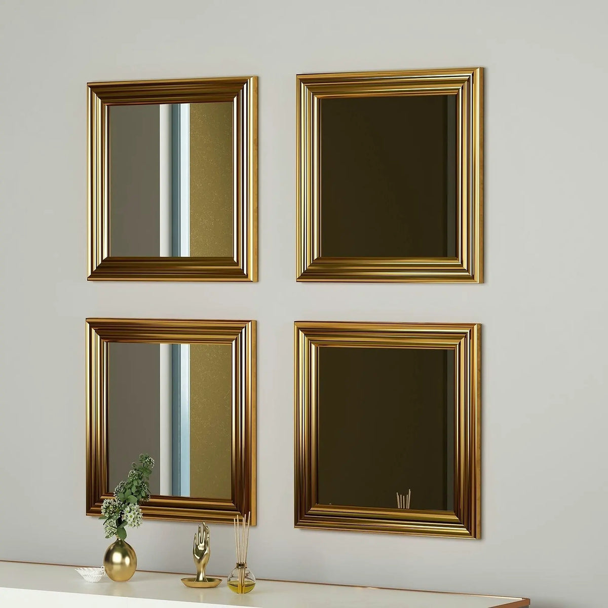 Set 4 oglinzi LOZA, auriu, 40x40 cm