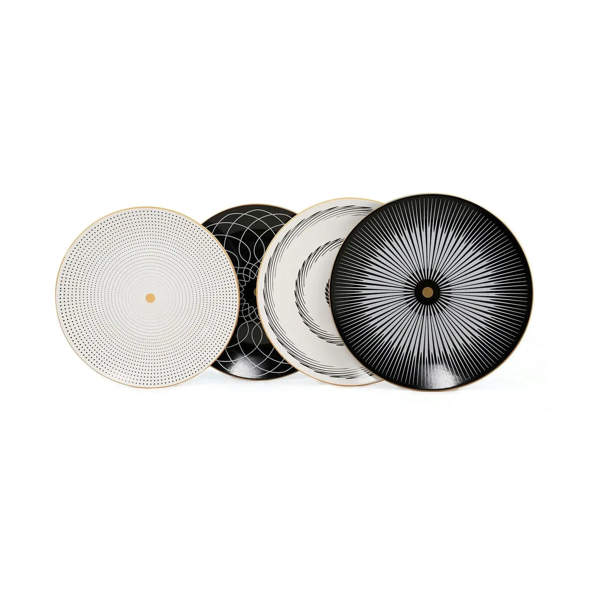 Set 4 platouri 275KRM1345, alb/negru, ceramica, 25x4 cm
