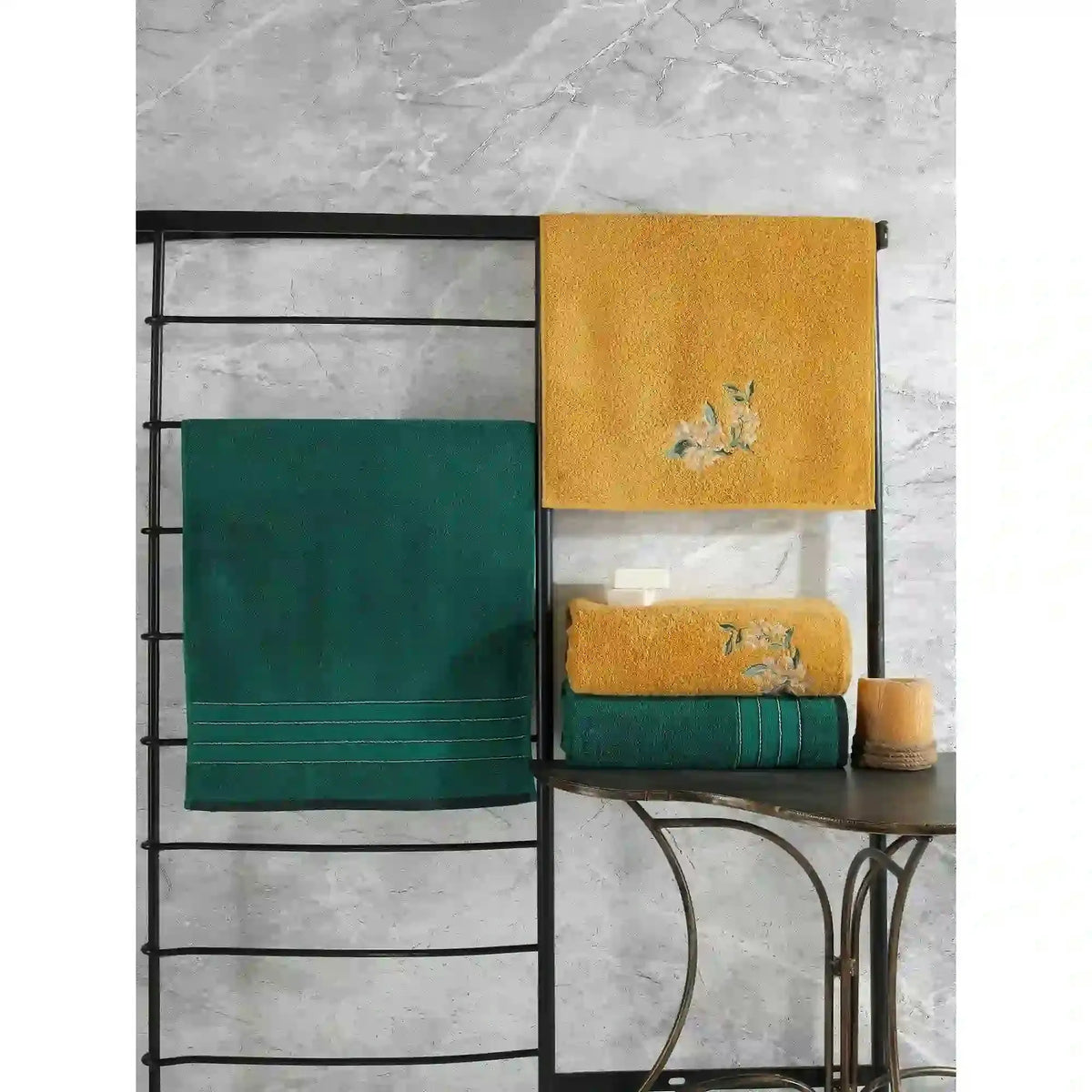 Set 4 prosoape baie HAMAM SETI, verde/galben, bumbac