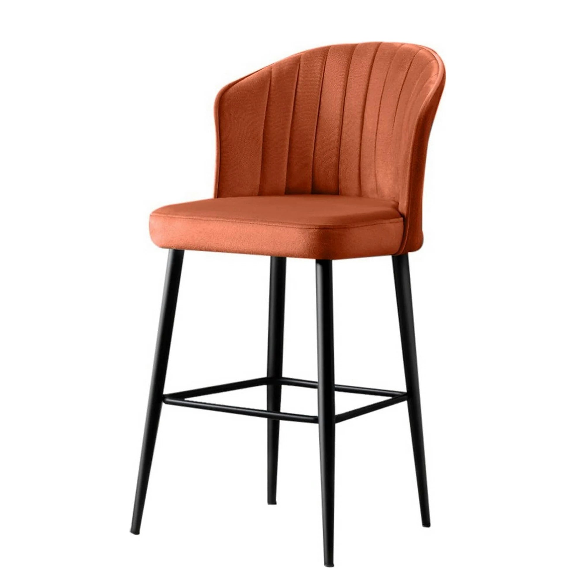 Set 4 scaune bar RUBI, caramiziu/negru, stofa catifelata/metal, 52x42x97 cm