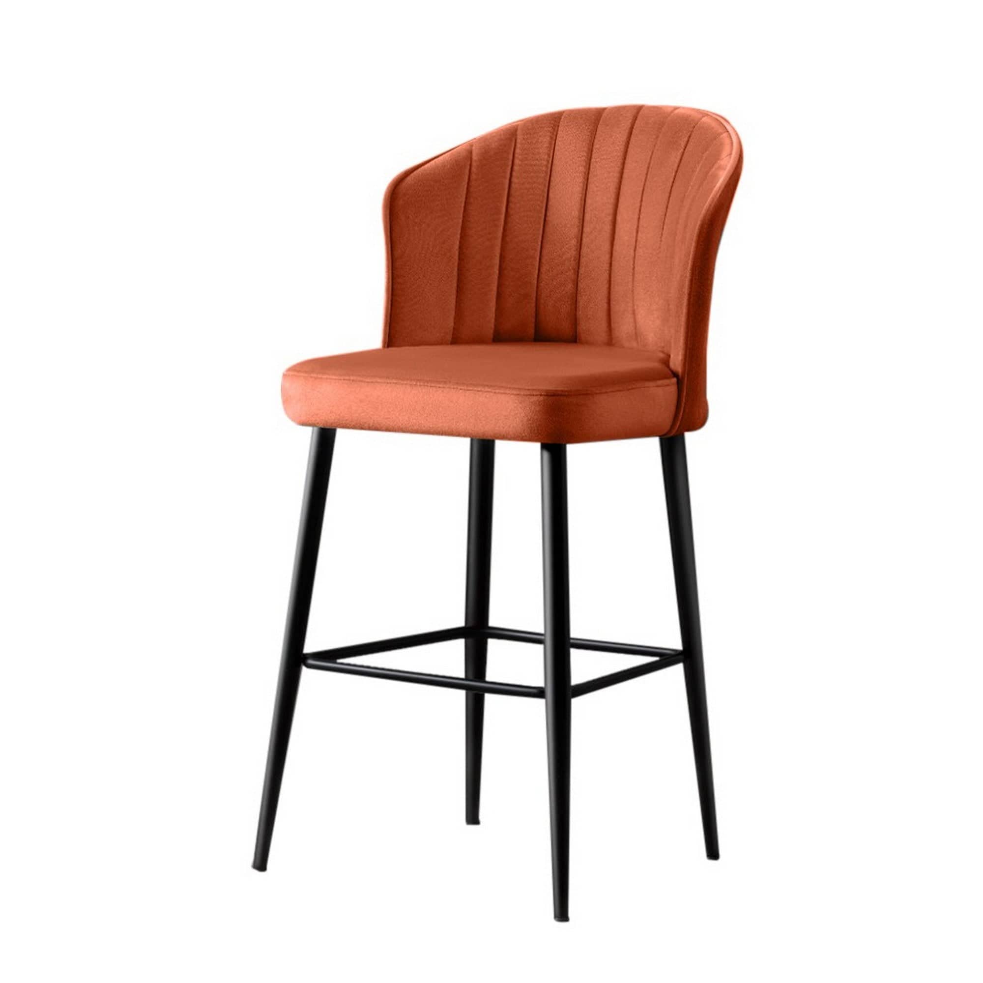 Set 4 scaune bar RUBI, caramiziu/negru, stofa catifelata/metal, 52x42x97 cm