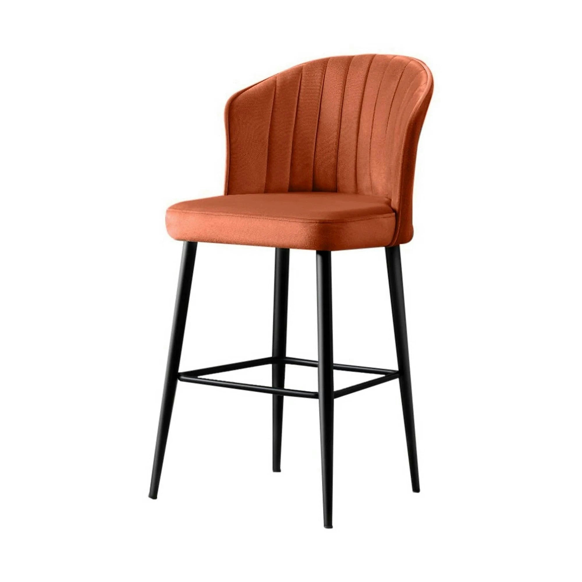 Set 4 scaune bar RUBI, caramiziu/negru, stofa catifelata/metal, 52x42x97 cm