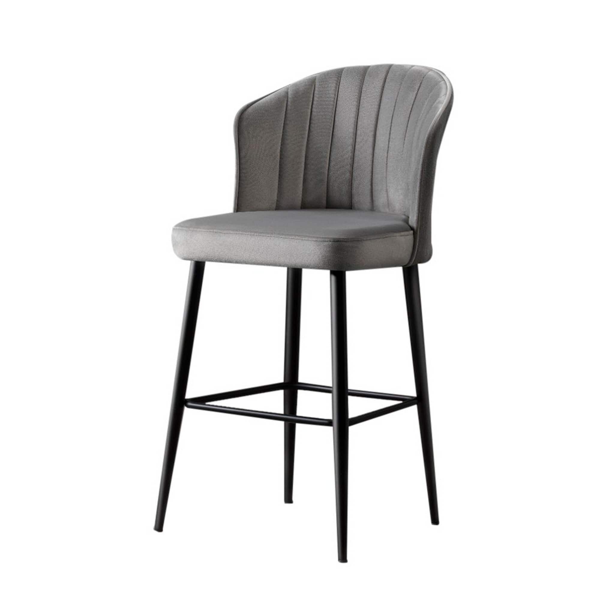 Set 4 scaune bar RUBI, gri/negru, stofa catifelata/metal, 52x42x97 cm