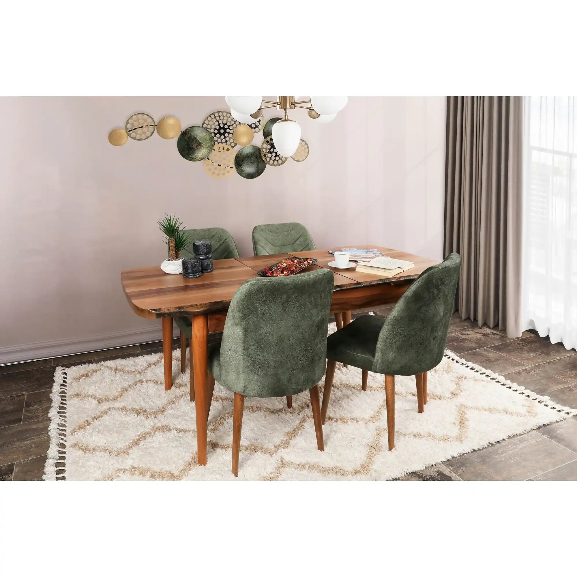 Set 4 scaune DALLAS 558 V4, verde/nuc, stofa catifelata/metal, 50x49x90 cm