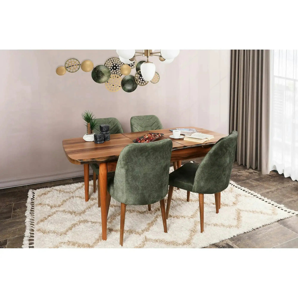 Set 4 scaune DALLAS 558 V4, verde/nuc, stofa catifelata/metal, 50x49x90 cm