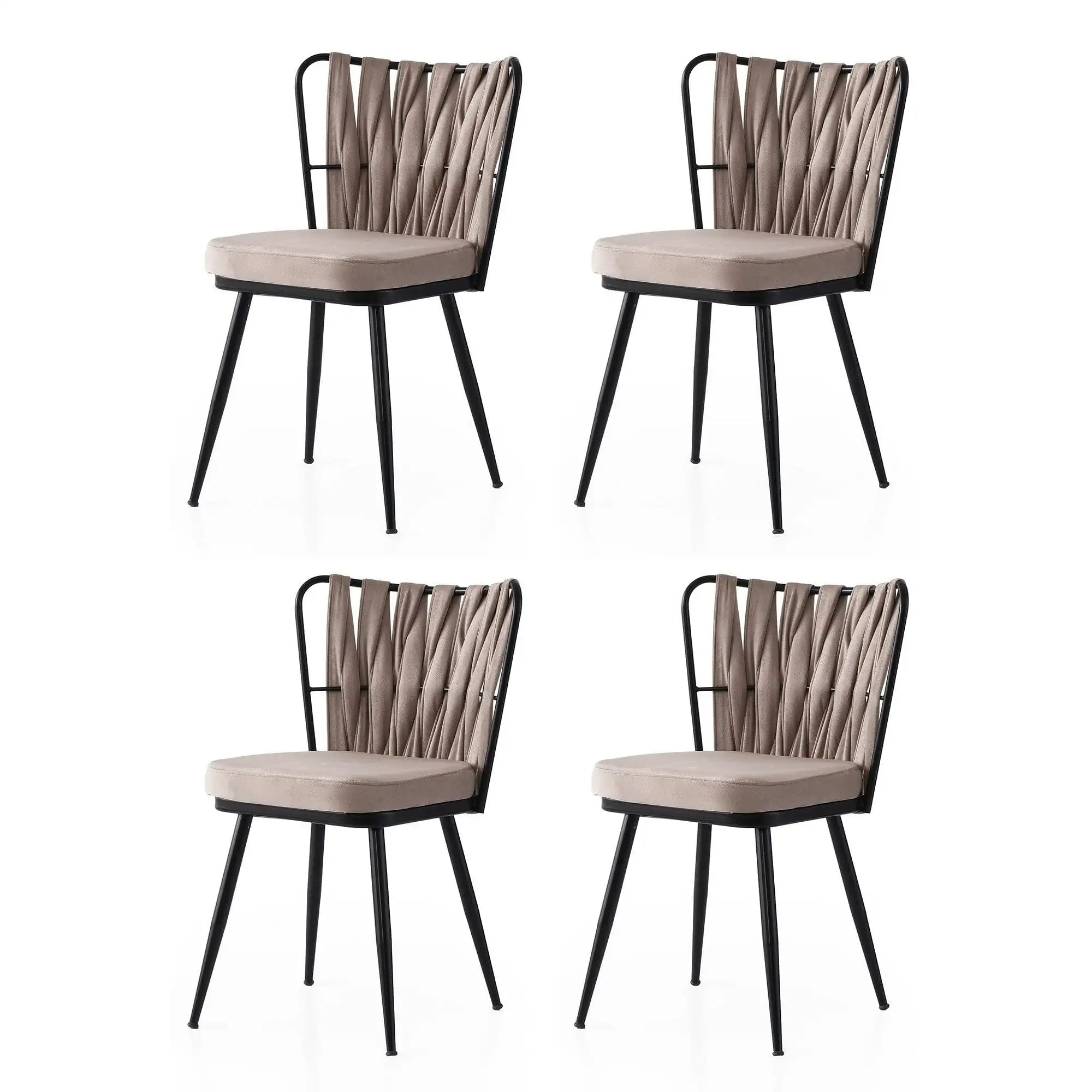 Set 4 scaune KUSAKLI 222 V4, bej/negru, stofa catifelata/metal, 43x43x82 cm