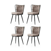 Set 4 scaune KUSAKLI 222 V4, bej/negru, stofa catifelata/metal, 43x43x82 cm