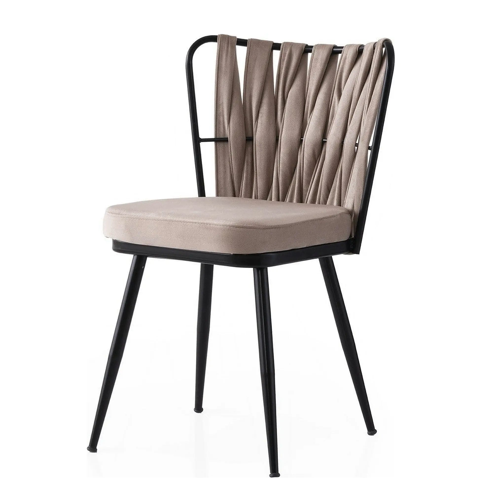Set 4 scaune KUSAKLI 222 V4, bej/negru, stofa catifelata/metal, 43x43x82 cm