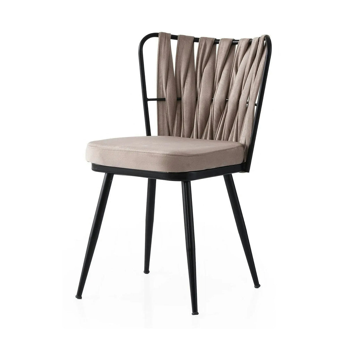 Set 4 scaune KUSAKLI 222 V4, bej/negru, stofa catifelata/metal, 43x43x82 cm