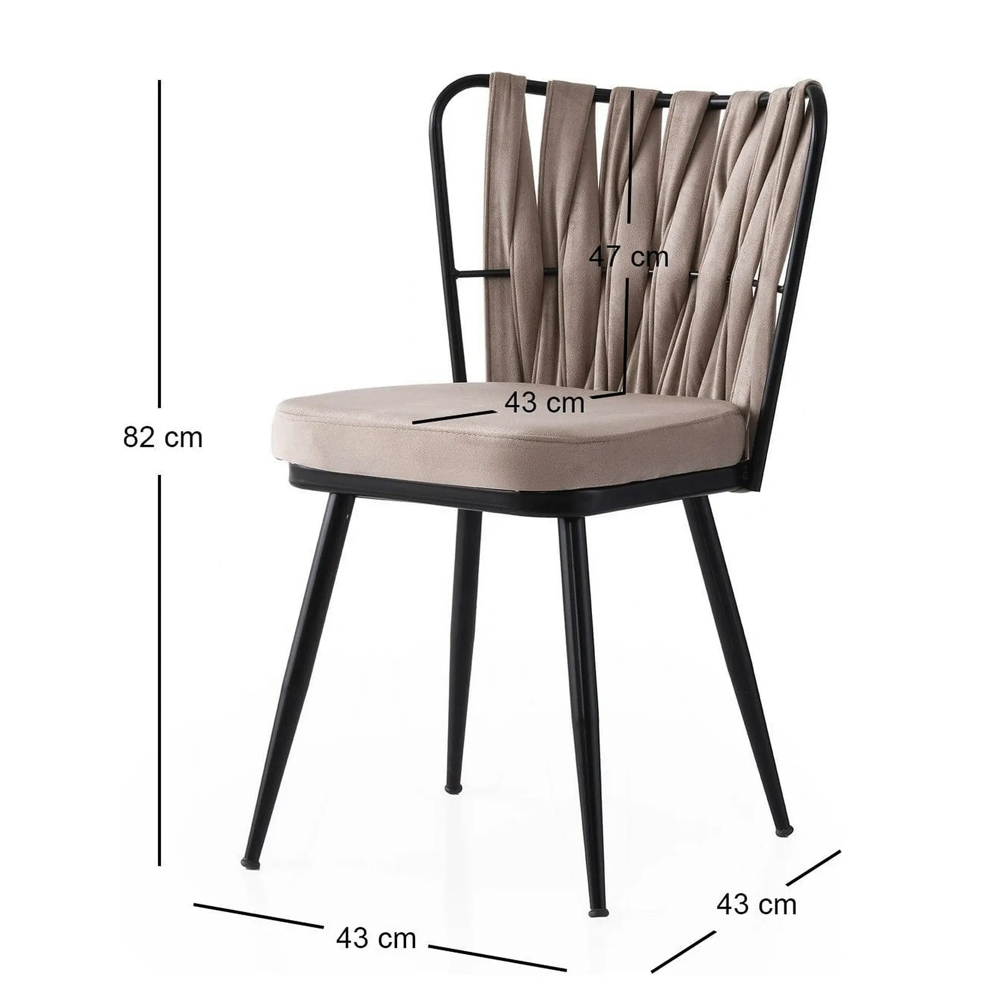 Set 4 scaune KUSAKLI 222 V4, bej/negru, stofa catifelata/metal, 43x43x82 cm