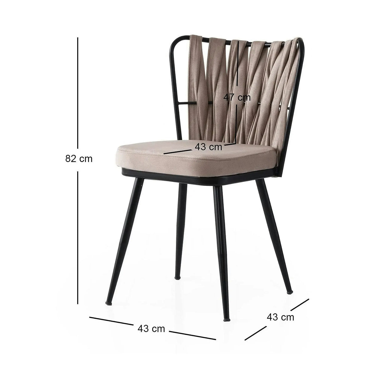 Set 4 scaune KUSAKLI 222 V4, bej/negru, stofa catifelata/metal, 43x43x82 cm