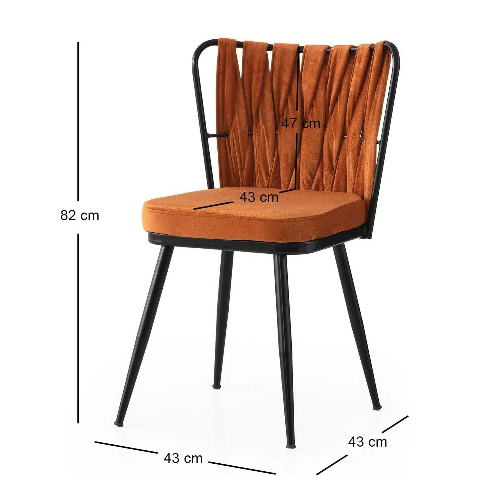 Set 4 scaune KUSAKLI 224 V4, caramiziu/negru, stofa catifelata/metal, 43x43x82 cm