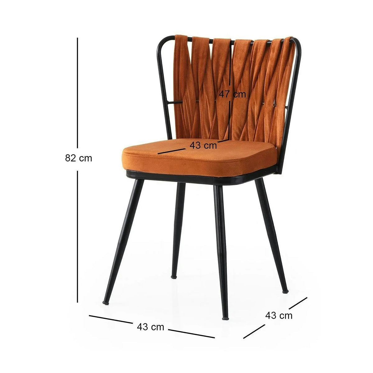 Set 4 scaune KUSAKLI 224 V4, caramiziu/negru, stofa catifelata/metal, 43x43x82 cm
