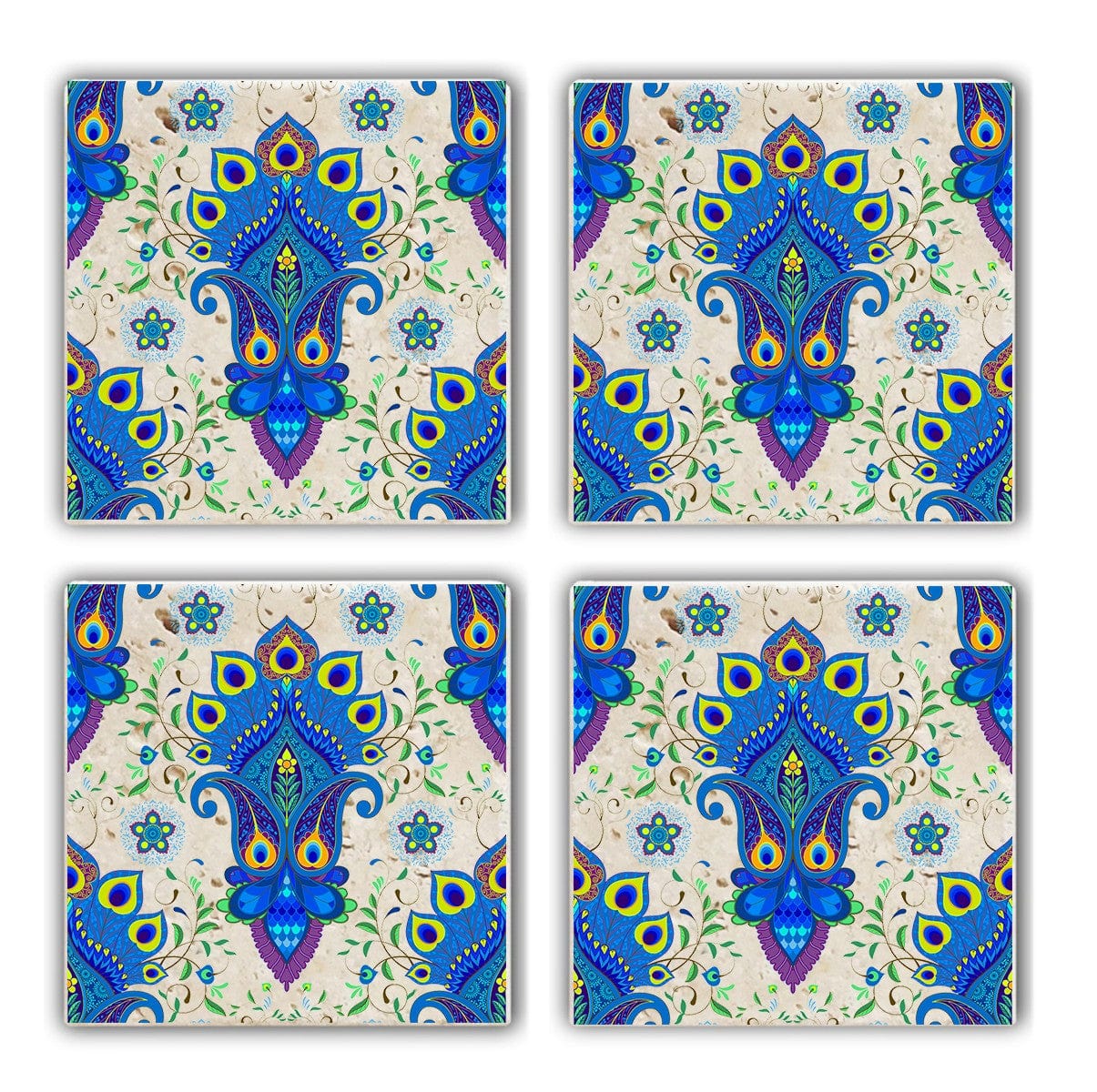 Set 4 suporturi pahare 366TYR1115, multicolor, piatra naturala, 10x1 cm