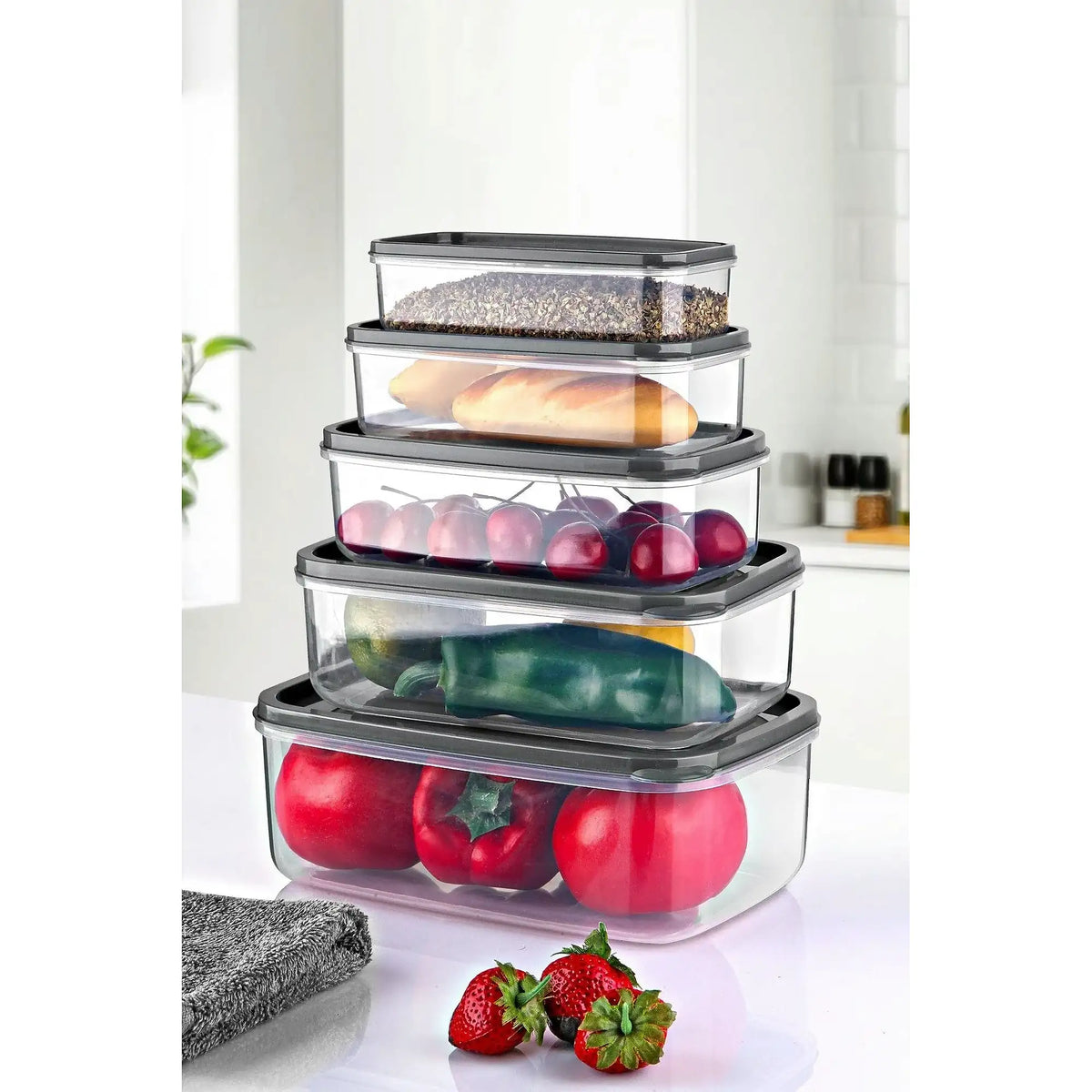 Set 5 cutii depozitare EMBSEF05-3581321, transparent, plastic