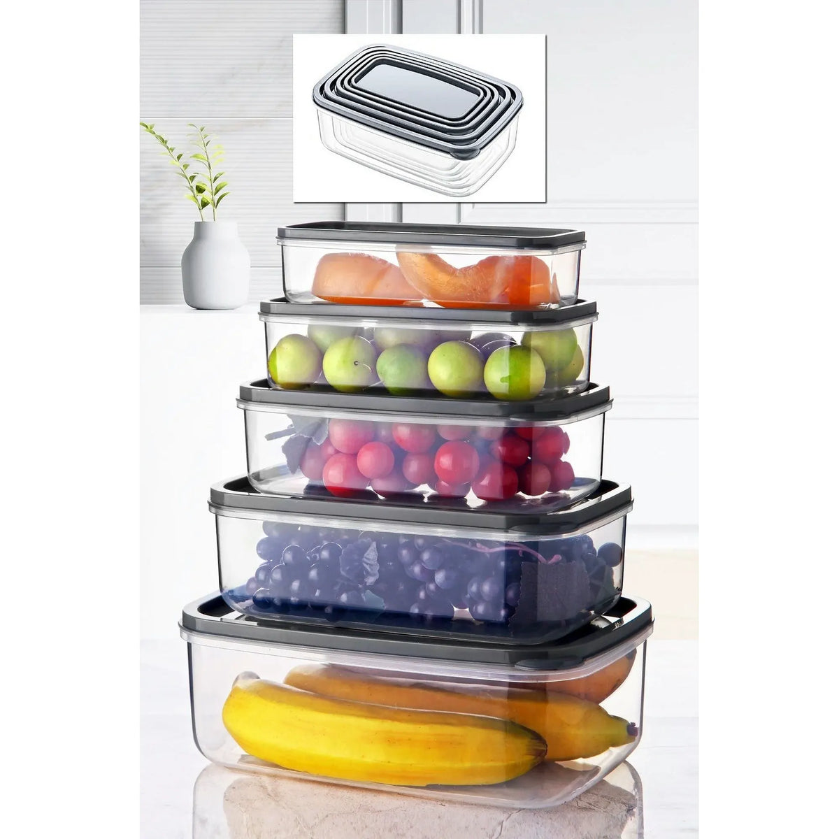 Set 5 cutii depozitare EMBSEF05-3581321, transparent, plastic