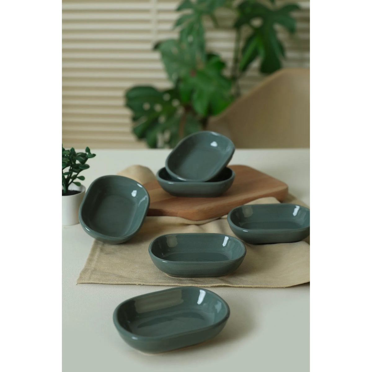 Set 6 boluri 275KRM2141, verde inchis, ceramica, 11 cm