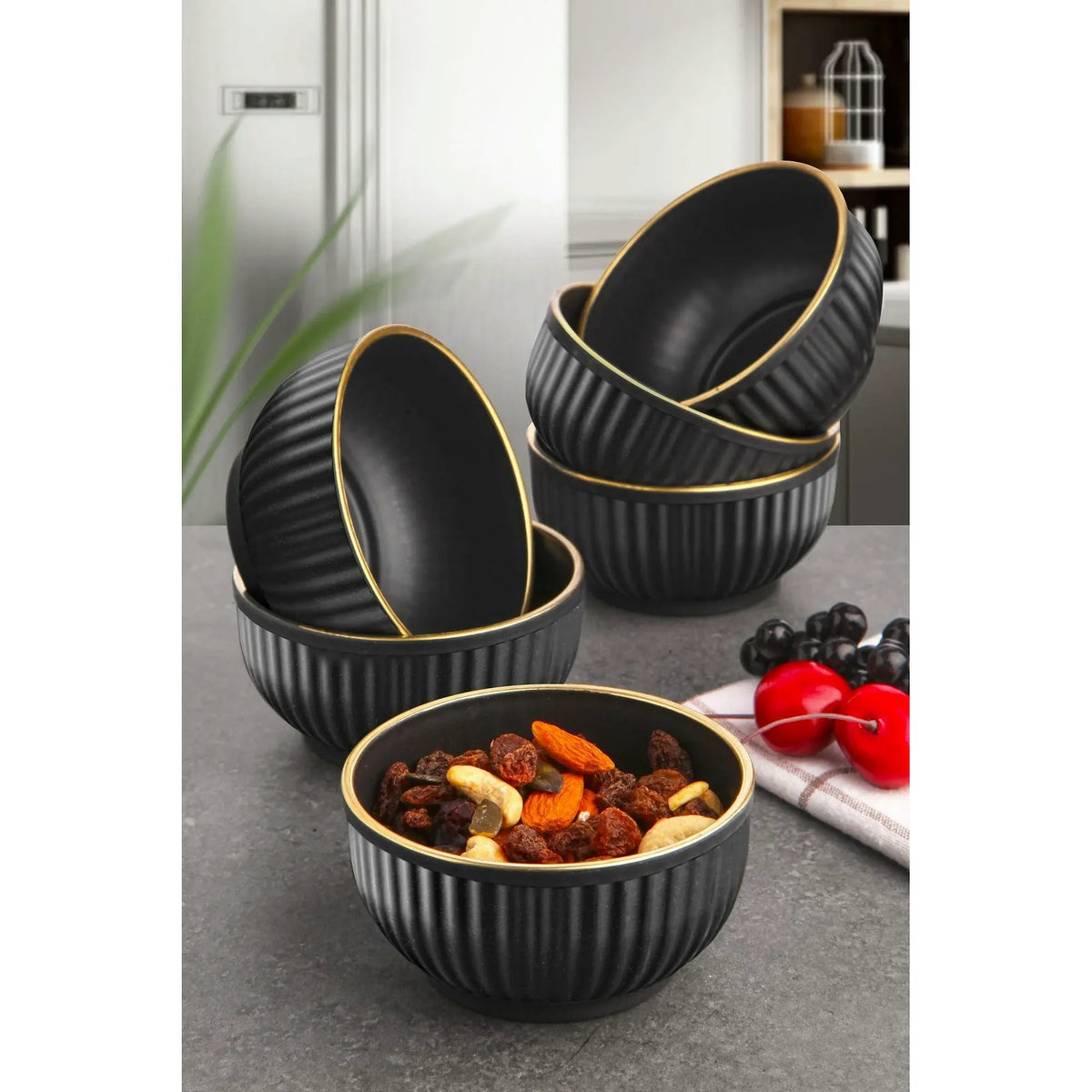 Set 6 boluri C-DD07, negru, plastic, 10x10x5 cm