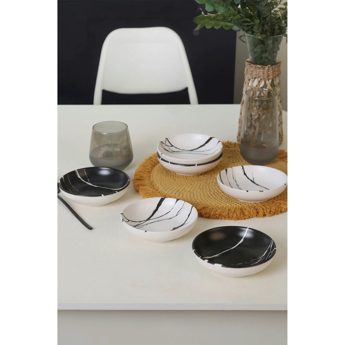 Set 6 boluri X00017422, alb/negru, ceramica, 13 cm