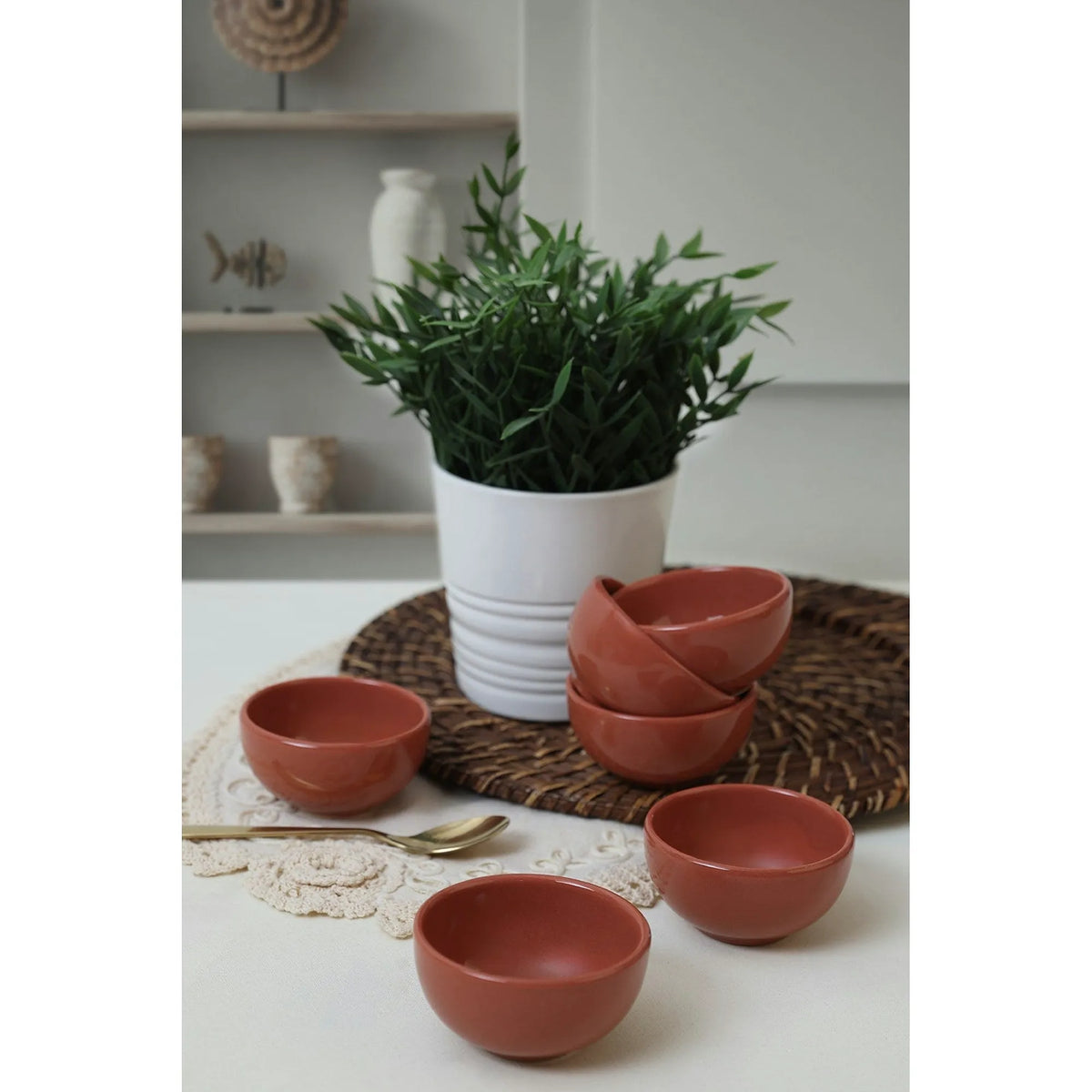 Set 6 boluri X00017481, maro, ceramica, 8 cm