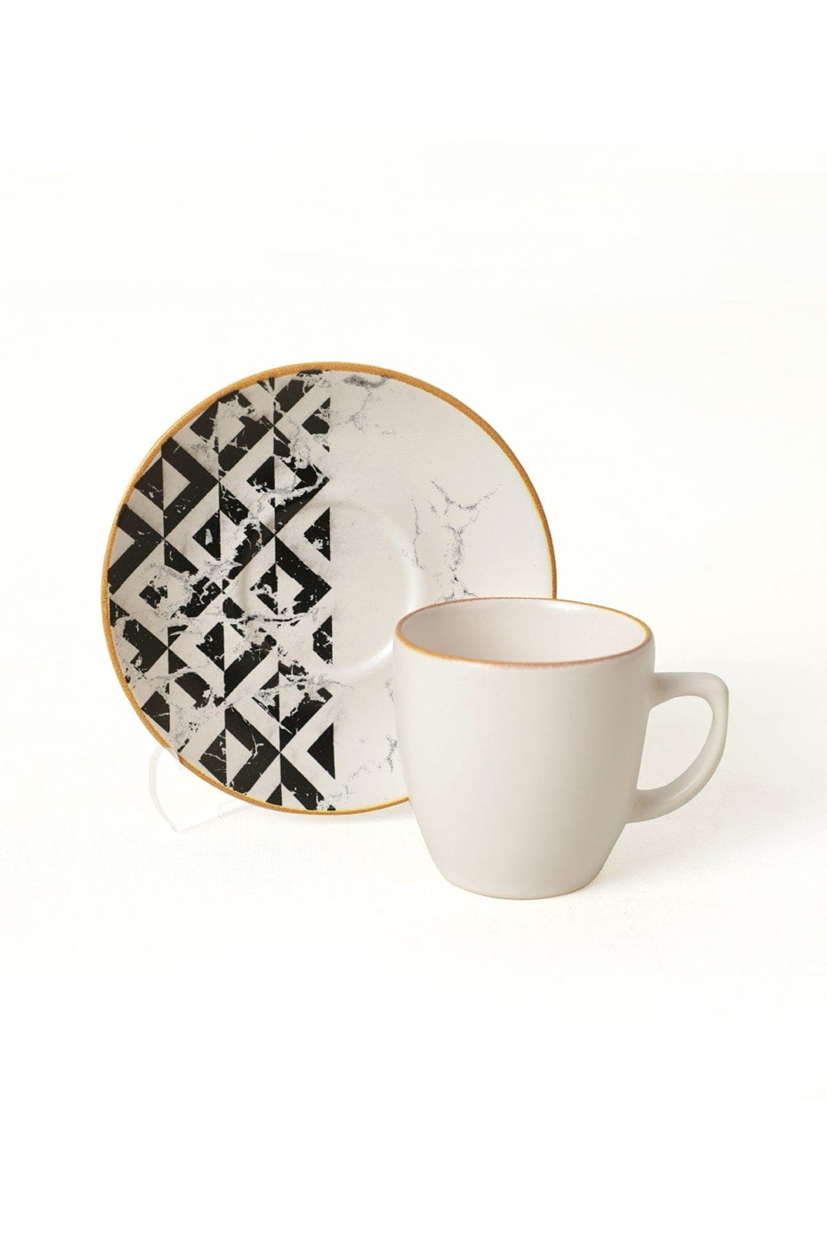 Set 6 cesti cu 6 farfurii 275KRM1926, alb/negru, ceramica, 110 ml