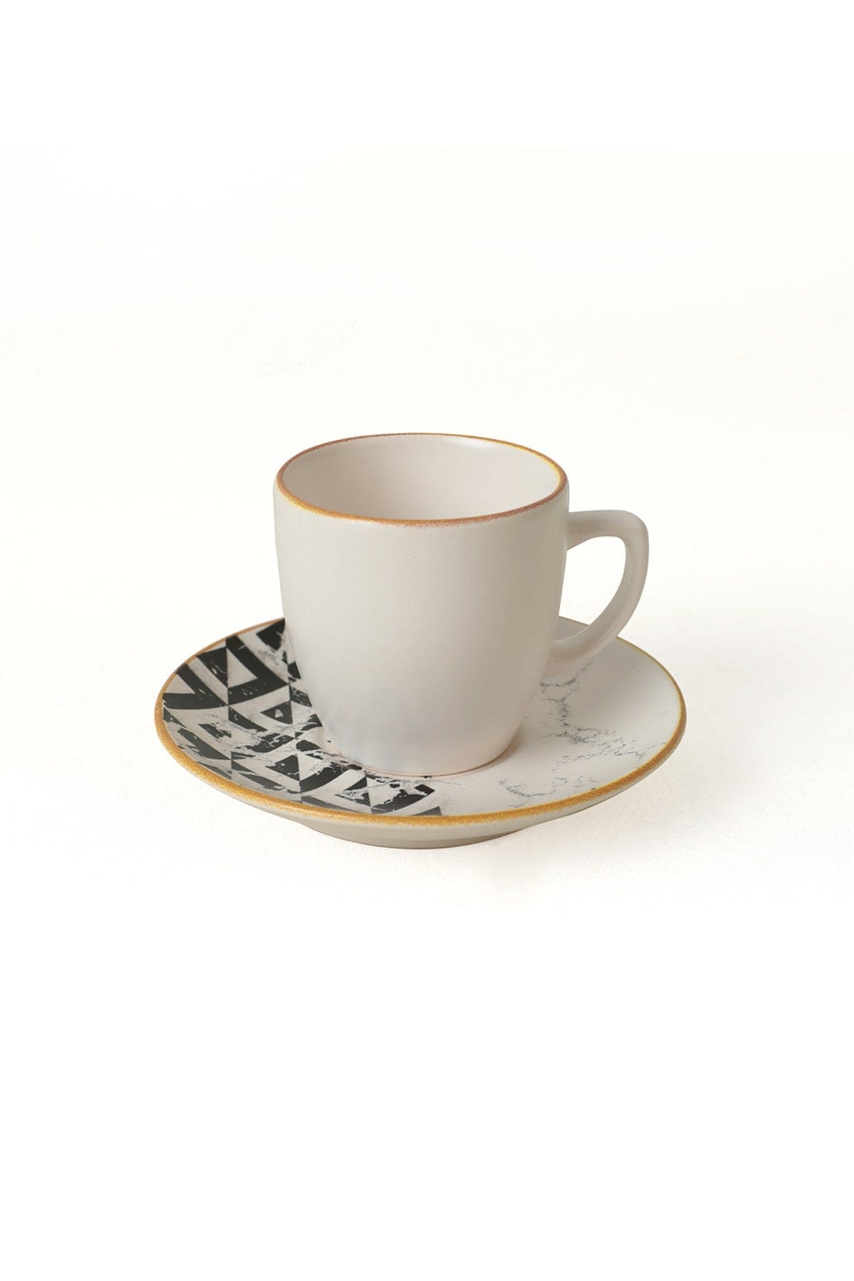 Set 6 cesti cu 6 farfurii 275KRM1926, alb/negru, ceramica, 110 ml