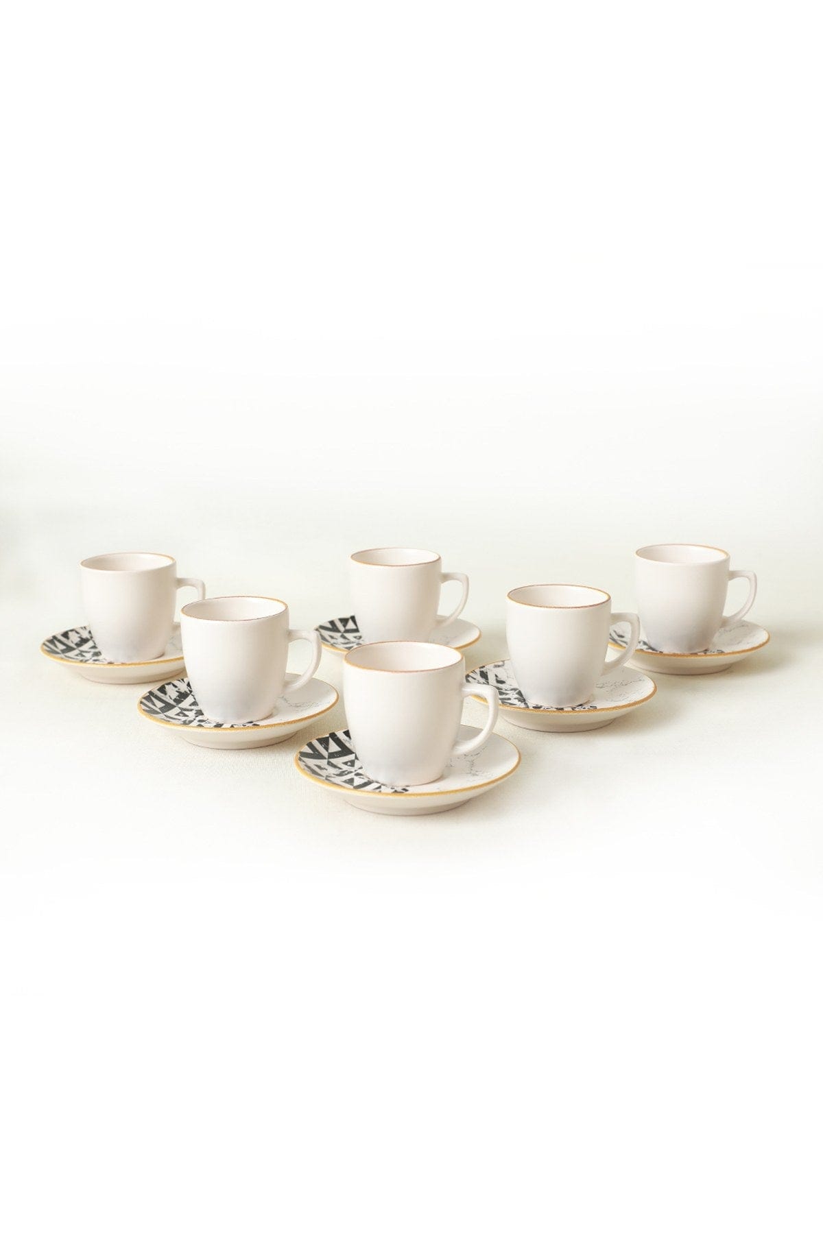 Set 6 cesti cu 6 farfurii 275KRM1926, alb/negru, ceramica, 110 ml