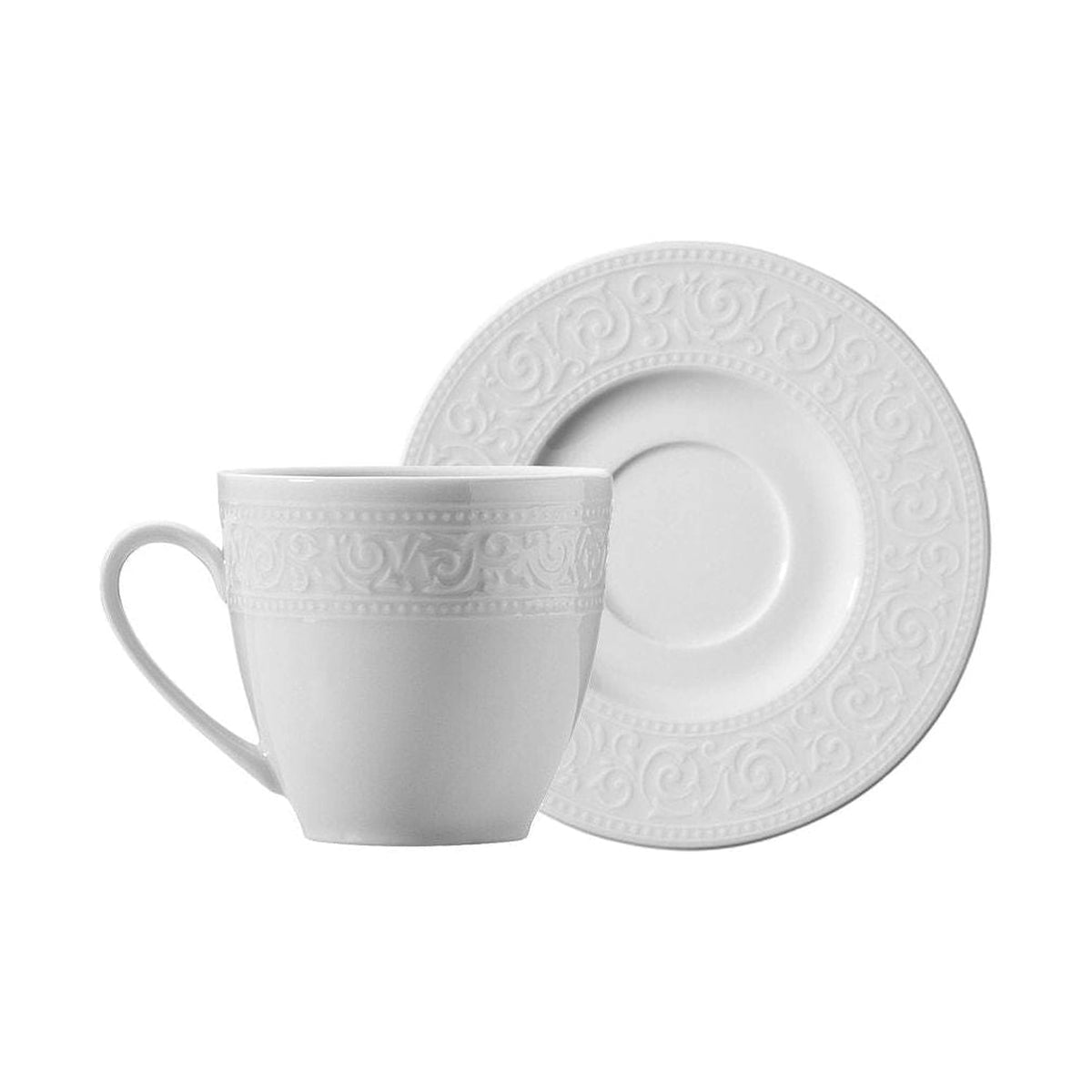 Set 6 cesti cu 6 farfurii ACL12KT00, alb, portelan, 50 ml