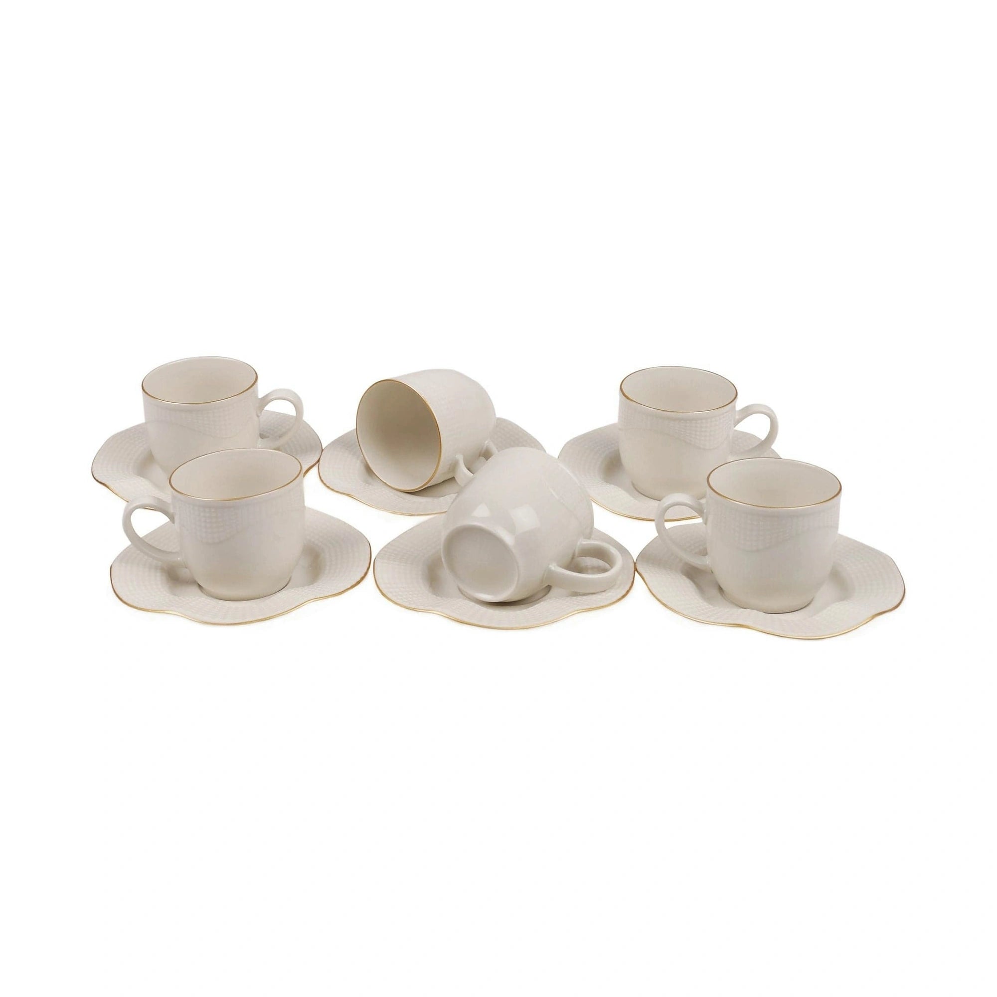 Set 6 cesti cu 6 farfurii MLN12KT14R520, alb, portelan, 50 ml