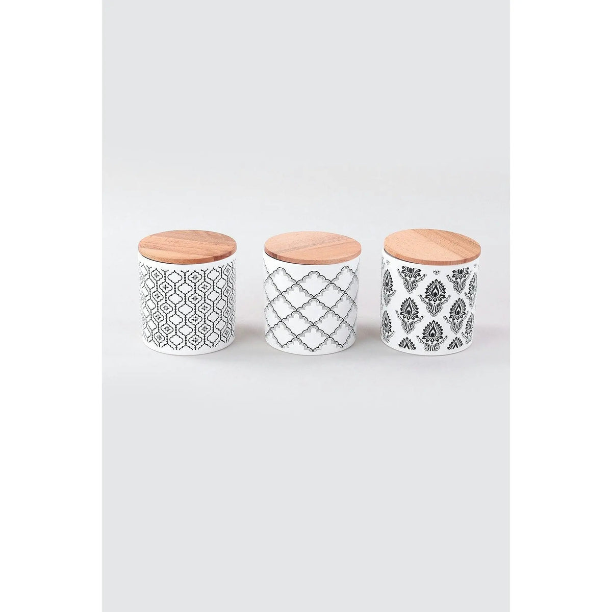 Set 6 cutii depozitare Ares, alb/negru, ceramica/lemn, 1000 ml