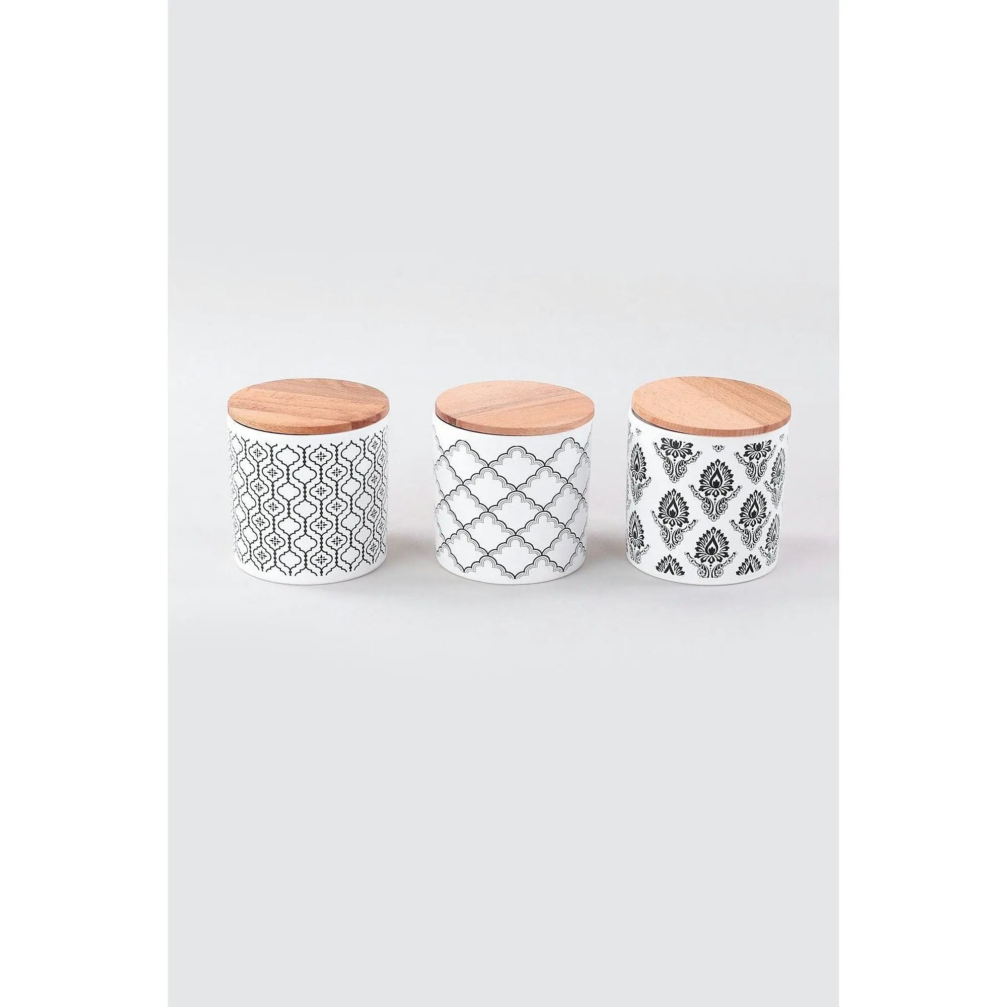 Set 6 cutii depozitare Ares, alb/negru, ceramica/lemn, 1000 ml