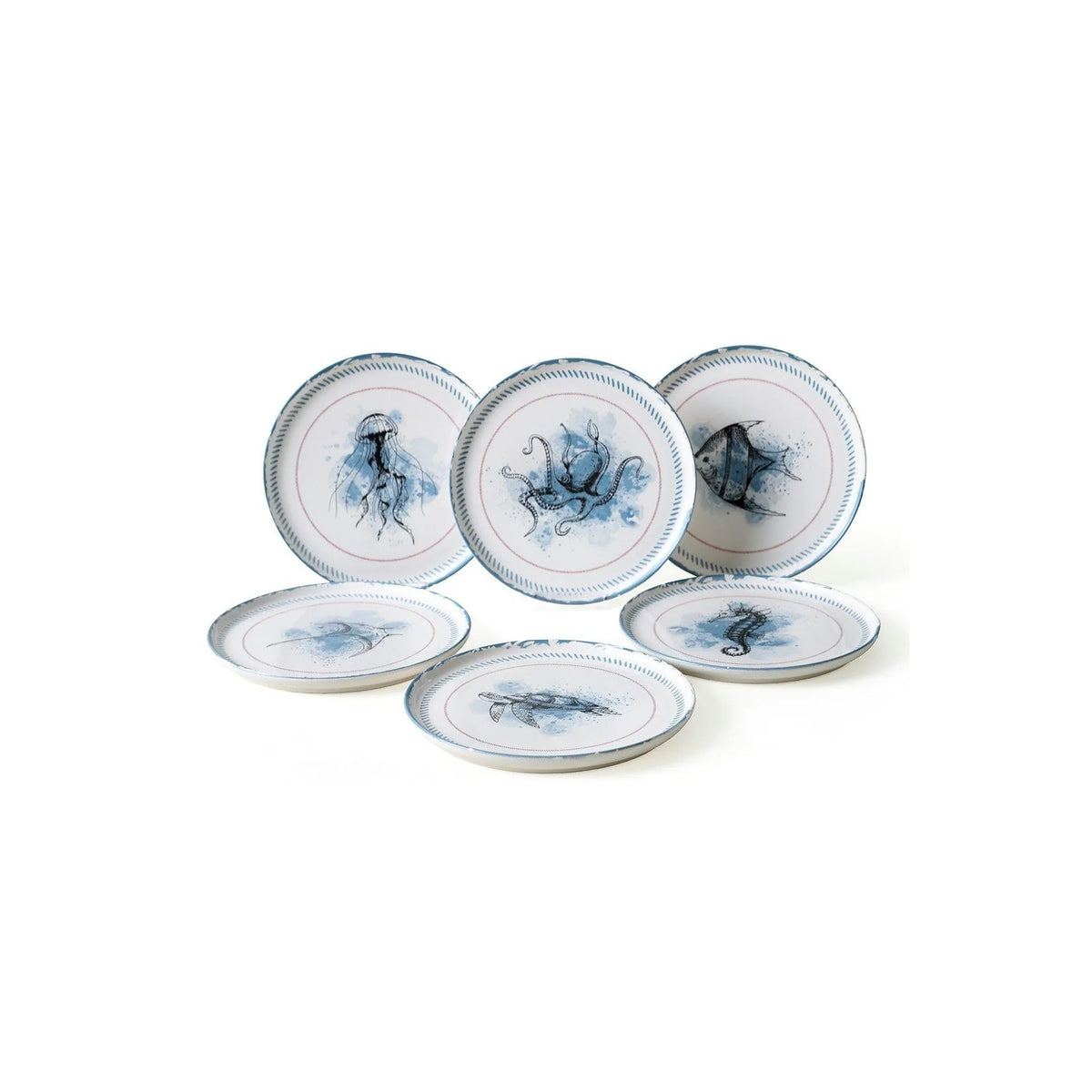 Set 6 farfurii 275KRM2321, alb/albastru, ceramica, 22 cm